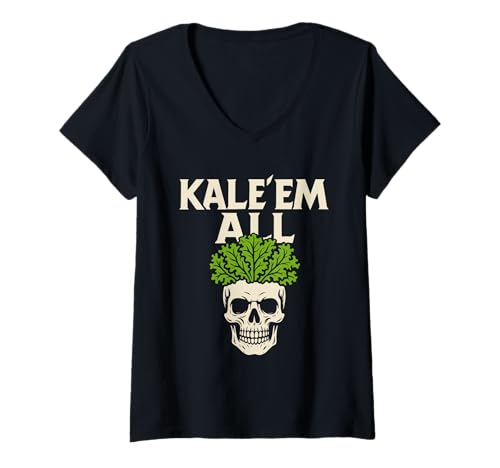 Damen Vegane Metalhead Humor auf pflanzlicher Basis Death Metal Parodie T-Shirt mit V-Ausschnitt von Funny Vegan Goth Ethical Metalhead Growl for Plant