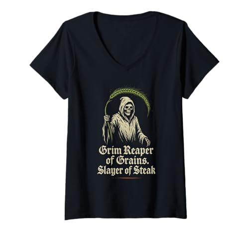 Damen Vegane Metalhead Humor auf pflanzlicher Basis Death Metal Parodie T-Shirt mit V-Ausschnitt Damen Vegane Metalhead Humor auf pflanzlicher Basis Death Metal Parodie T-Shirt mit V-Ausschnitt von Funny Vegan Goth Ethical Metalhead Growl for Plant