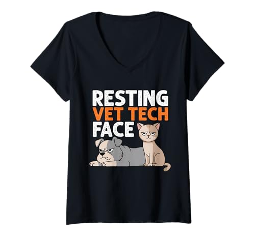Damen Resting Vet Tech Face Vet Med Lustiger Veterinärtechniker T-Shirt mit V-Ausschnitt Damen Resting Vet Tech Face Vet Med Lustiger Veterinärtechniker T-Shirt mit V-Ausschnitt von Funny Veterinary Technician Apparel for Men Women