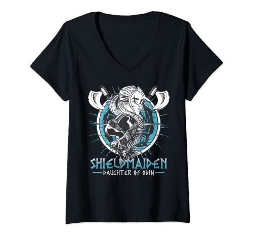 Damen Shieldmaiden - Daughter of Odin Damen Wikinger T-Shirt mit V-Ausschnitt Damen Shieldmaiden - Daughter of Odin Damen Wikinger T-Shirt mit V-Ausschnitt von Funny Viking sayings Valhalla norwegian mythology