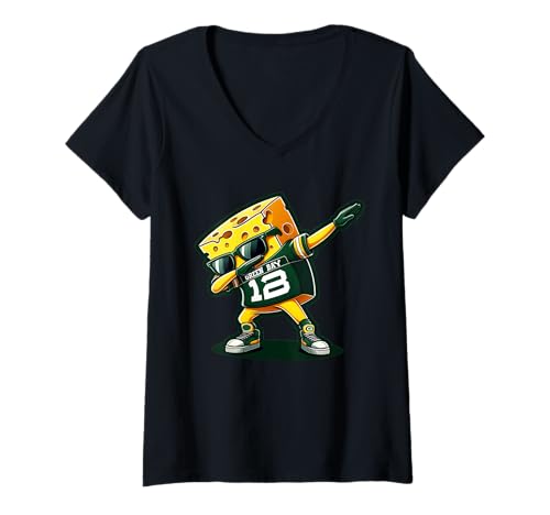 Damen Lustiger Vintage Green Bay Cheese Dabbing Cool Cheese Foodie T-Shirt mit V-Ausschnitt Damen Lustiger Vintage Green Bay Cheese Dabbing Cool Cheese Foodie T-Shirt mit V-Ausschnitt von Funny Vintage Cute Cheese Green Bay Food Gifts
