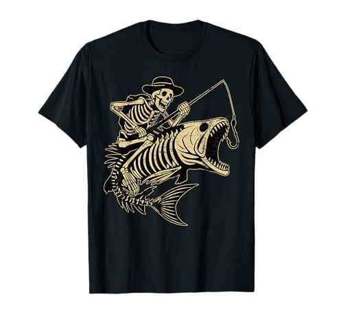 Fisherman Halloween Barsch Fisch Schädel Skelett Angeln Männer Papa T-Shirt Fisherman Halloween Barsch Fisch Schädel Skelett Angeln Männer Papa T-Shirt von Funny Vintage Fishing Lover Gifts for Men Boys
