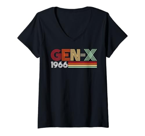 Damen Gen X 1966 Retro-Generation Xer im Vintage-Textstil T-Shirt mit V-Ausschnitt Damen Gen X 1966 Retro-Generation Xer im Vintage-Textstil T-Shirt mit V-Ausschnitt von Funny Vintage Generation X Year Tops