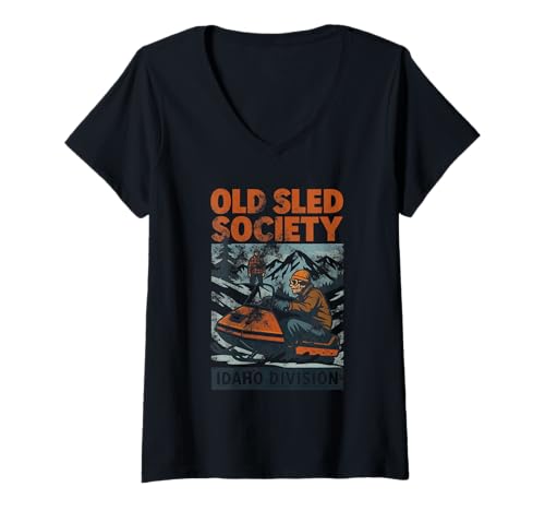 Damen Cooles Vintage-Schneemobil-Idaho Schneemobil-Schlitten-Design T-Shirt mit V-Ausschnitt Damen Cooles Vintage-Schneemobil-Idaho Schneemobil-Schlitten-Design T-Shirt mit V-Ausschnitt von Funny Vintage Snowmobile Designs Supply Co.