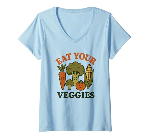 Damen ISS Dein GEMÜSE - Vintage - Humor - Happy Vegetables T-Shirt mit V-Ausschnitt Damen ISS Dein GEMÜSE - Vintage - Humor - Happy Vegetables T-Shirt mit V-Ausschnitt von Funny Vintage Vibes