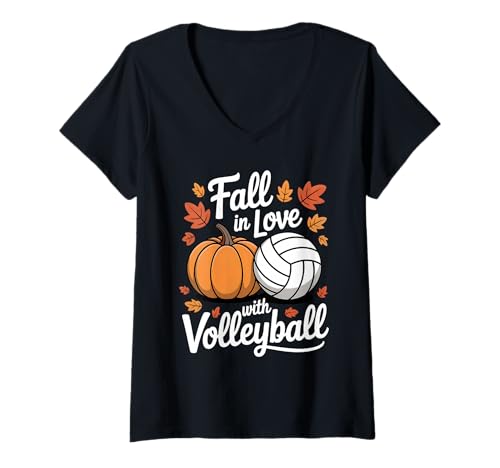 Damen Verlieben Sie Sich in Volleyball, Erntedankfest, Herbstsport T-Shirt mit V-Ausschnitt Damen Verlieben Sie Sich in Volleyball, Erntedankfest, Herbstsport T-Shirt mit V-Ausschnitt von Funny Volleyball Lover Thanksgiving & Fall Apparel