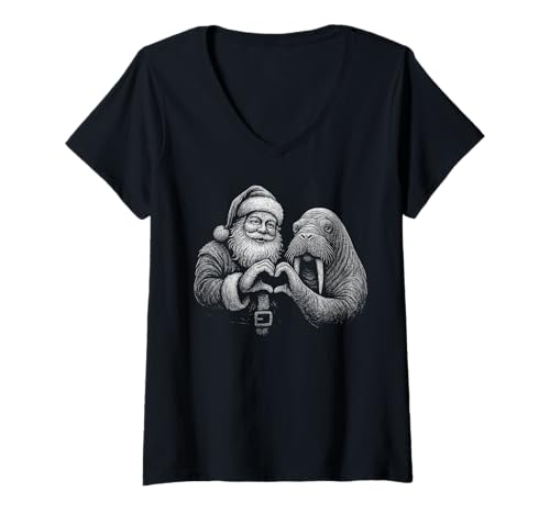 Damen Walross Weihnachtsmann Herzform Weihnachten Tierliebhaber T-Shirt mit V-Ausschnitt Damen Walross Weihnachtsmann Herzform Weihnachten Tierliebhaber T-Shirt mit V-Ausschnitt von Funny Walrus Holiday Animal Designs