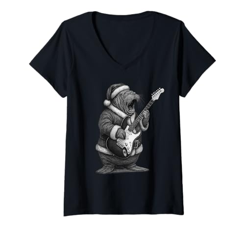 Damen Walross spielt Gitarre Weihnachten Tierliebhaber T-Shirt mit V-Ausschnitt Damen Walross spielt Gitarre Weihnachten Tierliebhaber T-Shirt mit V-Ausschnitt von Funny Walrus Rock Music Animal Designs
