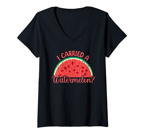 Damen I Carried A Watermelon Lustiger Sommer-Frucht-Lover Grafik T-Shirt mit V-Ausschnitt Damen I Carried A Watermelon Lustiger Sommer-Frucht-Lover Grafik T-Shirt mit V-Ausschnitt von Funny Watermelon Graphic & More