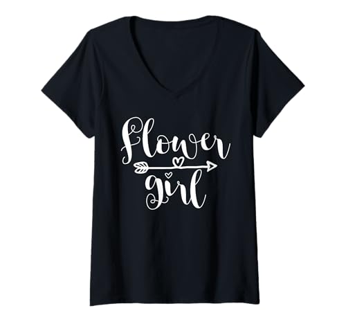 Damen Blumenmädchen Pfeil Herz Hochzeit und Junggesellinnenabschied T-Shirt mit V-Ausschnitt Damen Blumenmädchen Pfeil Herz Hochzeit und Junggesellinnenabschied T-Shirt mit V-Ausschnitt von Funny Wedding Apparel For Bachelor Party