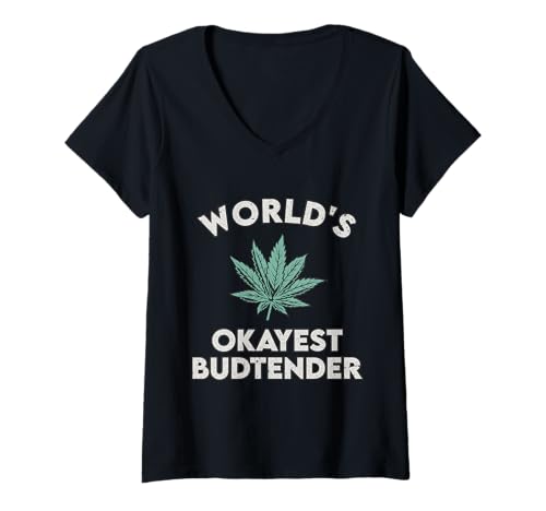 Damen World's Okayest Budtender - Lustiges Budtender-Geschenk T-Shirt mit V-Ausschnitt Damen World's Okayest Budtender - Lustiges Budtender-Geschenk T-Shirt mit V-Ausschnitt von Funny Weed Gifts for Budtenders and Growers