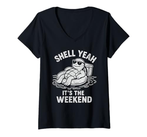 Damen Shell Yeah It's The Weekend Funny Turtle Pool Lover T-Shirt mit V-Ausschnitt Damen Shell Yeah It's The Weekend Funny Turtle Pool Lover T-Shirt mit V-Ausschnitt von Funny Weekend Humor by TheMaesthetics