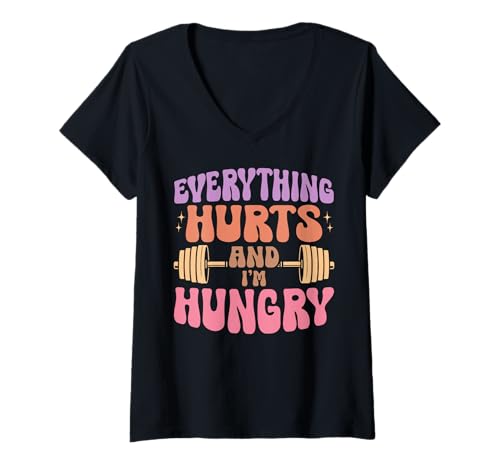 Damen Alles TUT WEH und ich Bin hungrig Lustige Fitness-Gewichte für Mädchen T-Shirt mit V-Ausschnitt Damen Alles TUT WEH und ich Bin hungrig Lustige Fitness-Gewichte für Mädchen T-Shirt mit V-Ausschnitt von Funny Weightlifting Gym Quote Gifts Men Women