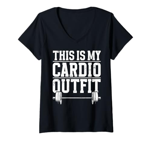 Damen Das ist Mein Cardio-Outfit, Fitnessstudio-Liebhaber, Workout-Training T-Shirt mit V-Ausschnitt Damen Das ist Mein Cardio-Outfit, Fitnessstudio-Liebhaber, Workout-Training T-Shirt mit V-Ausschnitt von Funny Weightlifting Gym Quote Gifts Men Women