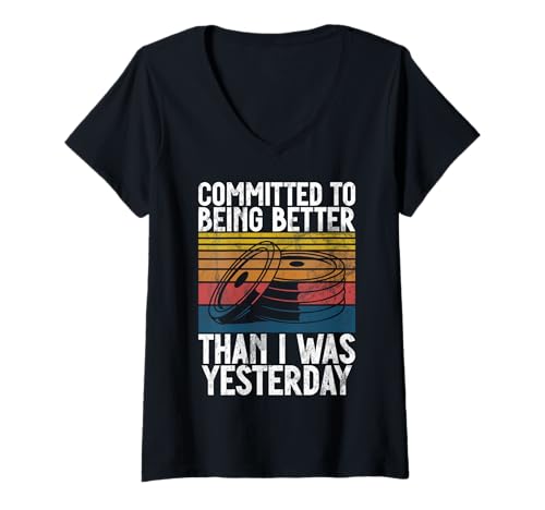 Damen Engagiert, Besser zu Sein als ich gestern war, Retro-Gewichte T-Shirt mit V-Ausschnitt Damen Engagiert, Besser zu Sein als ich gestern war, Retro-Gewichte T-Shirt mit V-Ausschnitt von Funny Weightlifting Gym Quote Gifts Men Women