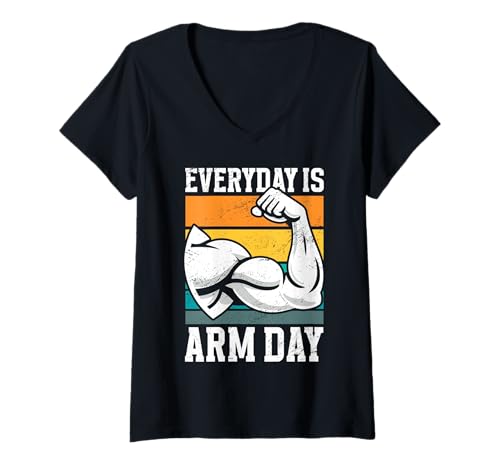 Damen Everyday is Arm Day Bizeps Gewichtheben Retro Hantel T-Shirt mit V-Ausschnitt Damen Everyday is Arm Day Bizeps Gewichtheben Retro Hantel T-Shirt mit V-Ausschnitt von Funny Weightlifting Gym Quote Gifts Men Women