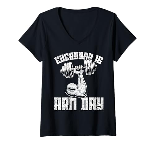 Damen Everything is Arm Day Bizeps Trizeps Hantel Gewichtheber T-Shirt mit V-Ausschnitt von Funny Weightlifting Gym Quote Gifts Men Women