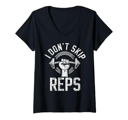Damen I Don't Skip Reps Gewichtheben Training Workout Gym Lover T-Shirt mit V-Ausschnitt Damen I Don't Skip Reps Gewichtheben Training Workout Gym Lover T-Shirt mit V-Ausschnitt von Funny Weightlifting Gym Quote Gifts Men Women