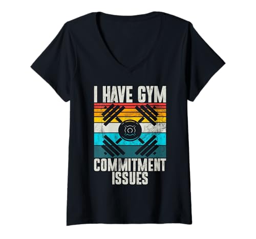 Damen I Have Gym Commitment Issues Retro Weights Hanteltraining T-Shirt mit V-Ausschnitt von Funny Weightlifting Gym Quote Gifts Men Women