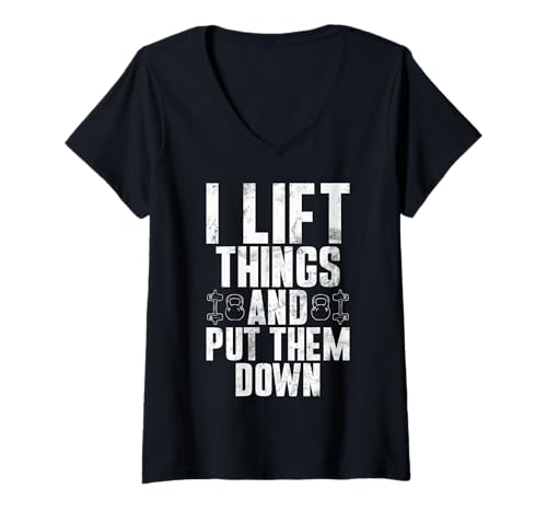 Damen Ich hebe Dinge hoch und lege sie hin, Fitness, Training, Fitnessstudio. T-Shirt mit V-Ausschnitt Damen Ich hebe Dinge hoch und lege sie hin, Fitness, Training, Fitnessstudio. T-Shirt mit V-Ausschnitt von Funny Weightlifting Gym Quote Gifts Men Women