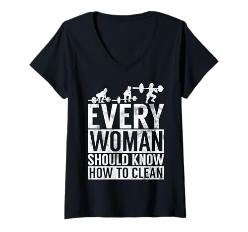 Damen Jede Frau sollte wissen, wie Man das Training von Mädchen reinigt T-Shirt mit V-Ausschnitt Damen Jede Frau sollte wissen, wie Man das Training von Mädchen reinigt T-Shirt mit V-Ausschnitt von Funny Weightlifting Gym Quote Gifts Men Women