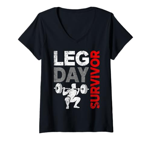 Damen Leg Day Survivor Powerlifting Gewichte Heben Workout Training T-Shirt mit V-Ausschnitt Damen Leg Day Survivor Powerlifting Gewichte Heben Workout Training T-Shirt mit V-Ausschnitt von Funny Weightlifting Gym Quote Gifts Men Women