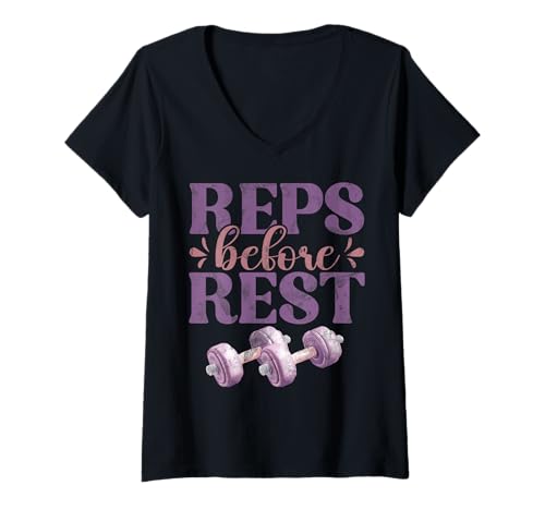 Damen Reps Before Rest Hantel Gewichte Heben Sport Workout T-Shirt mit V-Ausschnitt von Funny Weightlifting Gym Quote Gifts Men Women
