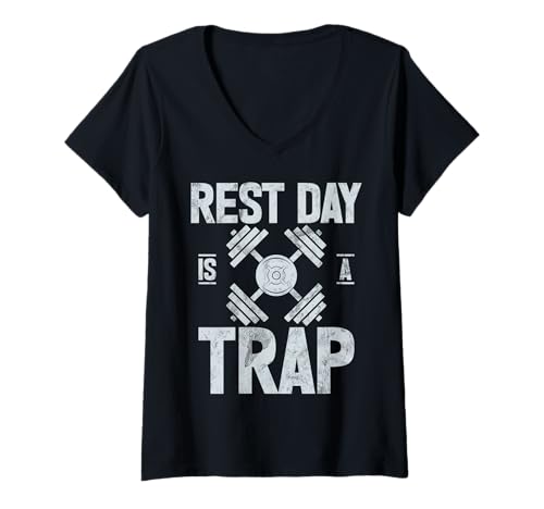 Damen Rest Day is A Trap Fitness Bodybuilding Gewichtheben Gym T-Shirt mit V-Ausschnitt Damen Rest Day is A Trap Fitness Bodybuilding Gewichtheben Gym T-Shirt mit V-Ausschnitt von Funny Weightlifting Gym Quote Gifts Men Women