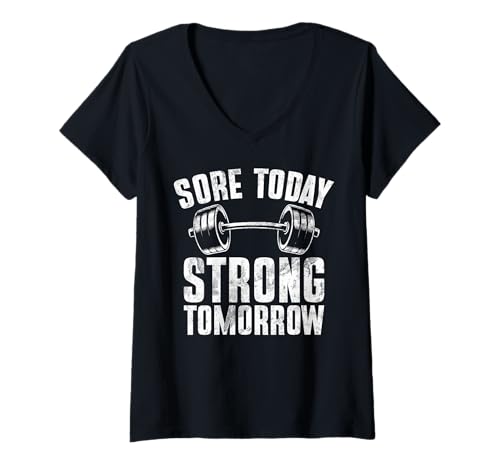 Damen Sore Today Strong Tomorrow Kreuzheben Gewichte Heben T-Shirt mit V-Ausschnitt Damen Sore Today Strong Tomorrow Kreuzheben Gewichte Heben T-Shirt mit V-Ausschnitt von Funny Weightlifting Gym Quote Gifts Men Women
