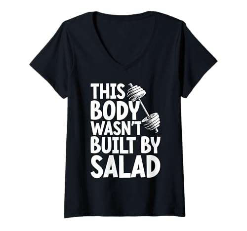 Damen This Body Wasn't Built by Salad Fitness Lustiger Spruch Gym T-Shirt mit V-Ausschnitt Damen This Body Wasn't Built by Salad Fitness Lustiger Spruch Gym T-Shirt mit V-Ausschnitt von Funny Weightlifting Gym Quote Gifts Men Women