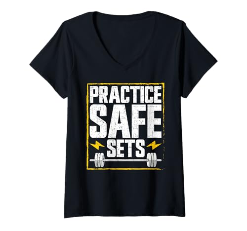 Damen Übungssichere Sets Training Workout Hantel Muskel Gym T-Shirt mit V-Ausschnitt von Funny Weightlifting Gym Quote Gifts Men Women
