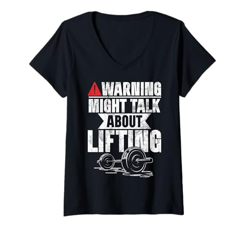 Damen Vielleicht sprechen Sie über Heben, Gewichtheben, Kurzhantel, Muskel-Fitnessstudio T-Shirt mit V-Ausschnitt von Funny Weightlifting Gym Quote Gifts Men Women