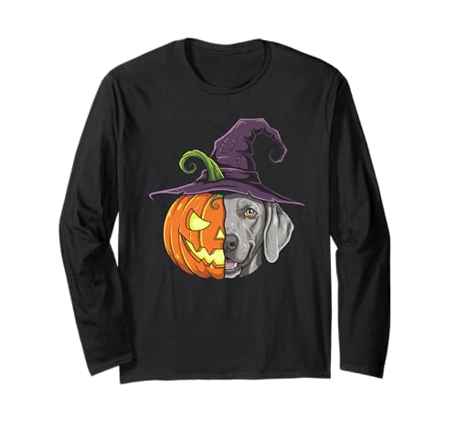 Weimaraner Kürbis Jack O Laterne Halloween Kinder Herren Damen Langarmshirt von Funny Weimaraner Lovers Halloween Pumpkin Outfits
