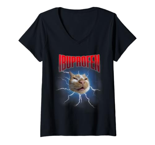 Damen Lustige Ibuprofen-Katze, lustige Katze, Meme, Damen, Herren, Kinder T-Shirt mit V-Ausschnitt Damen Lustige Ibuprofen-Katze, lustige Katze, Meme, Damen, Herren, Kinder T-Shirt mit V-Ausschnitt von Funny Weird Cat Meme Shirt