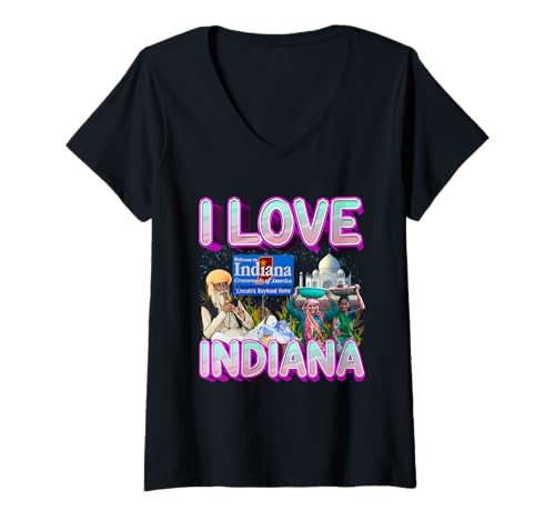Damen Ich Liebe Indiana Meme India Unhinged Seltsamer Verfluchter Unsinn Gag T-Shirt mit V-Ausschnitt Damen Ich Liebe Indiana Meme India Unhinged Seltsamer Verfluchter Unsinn Gag T-Shirt mit V-Ausschnitt von Funny Weird Cursed Meme Gifts