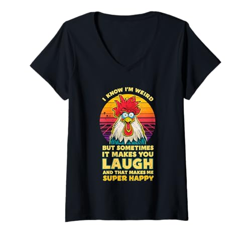 Damen Lustiges Zitat I Know I'm Weird But Sometimes It Make You Laugh T-Shirt mit V-Ausschnitt Damen Lustiges Zitat I Know I'm Weird But Sometimes It Make You Laugh T-Shirt mit V-Ausschnitt von Funny Weird Laughing chicken Rooster Apparel
