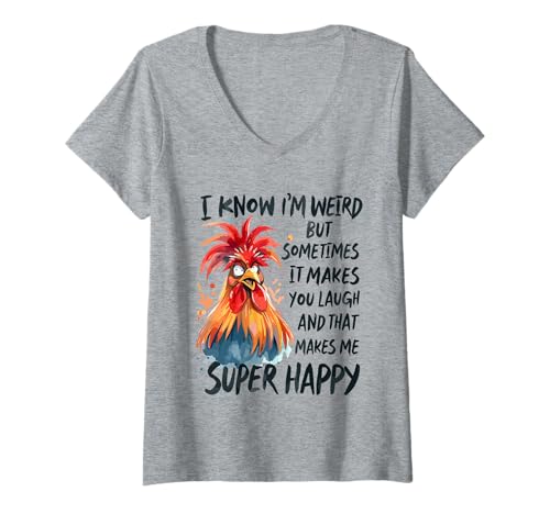 Damen Lustiges Zitat I Know I'm Weird But Sometimes It Make You Laugh T-Shirt mit V-Ausschnitt Damen Lustiges Zitat I Know I'm Weird But Sometimes It Make You Laugh T-Shirt mit V-Ausschnitt von Funny Weird Laughing chicken Rooster Apparel