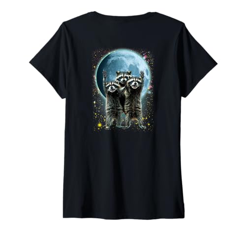 Damen Cosmic Raccoon Trio Lustiges Mond-Meme mit seltsamen Tieren (ARTBACK) T-Shirt mit V-Ausschnitt von Funny Weird animal outfits