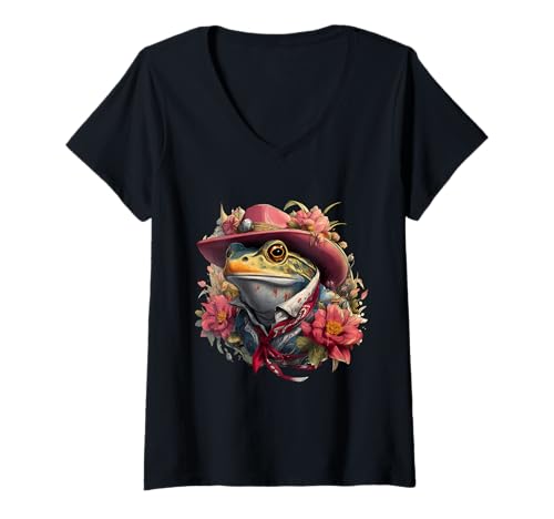 Damen Country Cowboy Frosch Vintage Kröte Rodeo Cowgirl Western T-Shirt mit V-Ausschnitt Damen Country Cowboy Frosch Vintage Kröte Rodeo Cowgirl Western T-Shirt mit V-Ausschnitt von Funny Western Country Cowboy Frog Animal