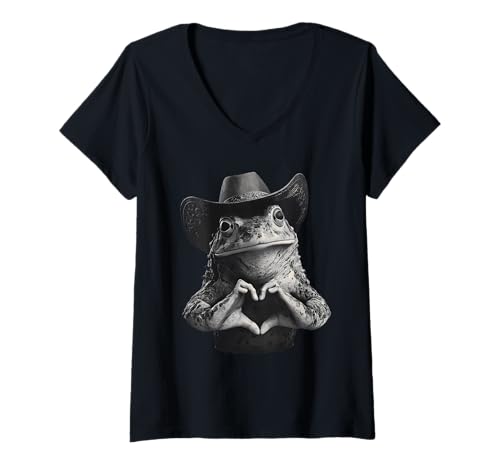 Damen Country Cowboy Frosch Vintage Kröte Rodeo Cowgirl Western T-Shirt mit V-Ausschnitt von Funny Western Country Cowboy Frog Animal