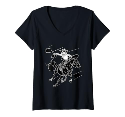 Damen Country Cowboy Frosch Vintage Kröte Rodeo Cowgirl Western Texax T-Shirt mit V-Ausschnitt Damen Country Cowboy Frosch Vintage Kröte Rodeo Cowgirl Western Texax T-Shirt mit V-Ausschnitt von Funny Western Country Cowboy Frog Animal
