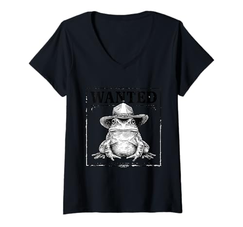 Damen Country Cowboy Frosch Vintage Kröte Rodeo Cowgirl Western Texax T-Shirt mit V-Ausschnitt von Funny Western Country Cowboy Frog Animal
