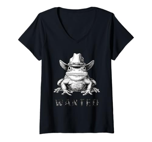 Damen Frosch Cowboy Rodeo Cowgirl Kröte Vintage Western Country T-Shirt mit V-Ausschnitt von Funny Western Country Cowboy Frog Animal
