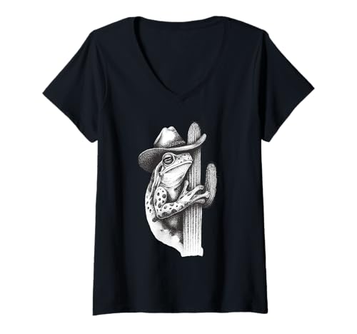 Damen Frosch Cowboy Vintage Kröte Rodeo Cowgirl Western Country T-Shirt mit V-Ausschnitt Damen Frosch Cowboy Vintage Kröte Rodeo Cowgirl Western Country T-Shirt mit V-Ausschnitt von Funny Western Country Cowboy Frog Animal