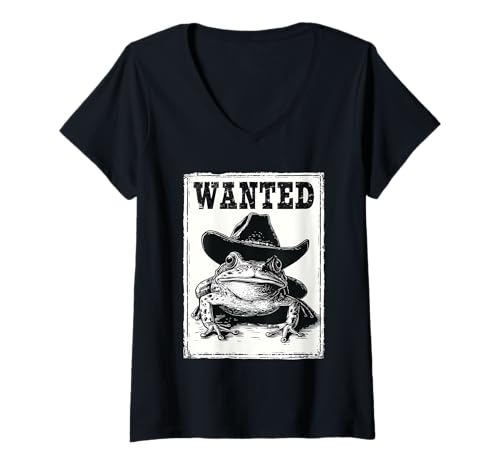 Damen Frosch Cowboy Vintage Kröte Rodeo Cowgirl Western Country T-Shirt mit V-Ausschnitt Damen Frosch Cowboy Vintage Kröte Rodeo Cowgirl Western Country T-Shirt mit V-Ausschnitt von Funny Western Country Cowboy Frog Animal