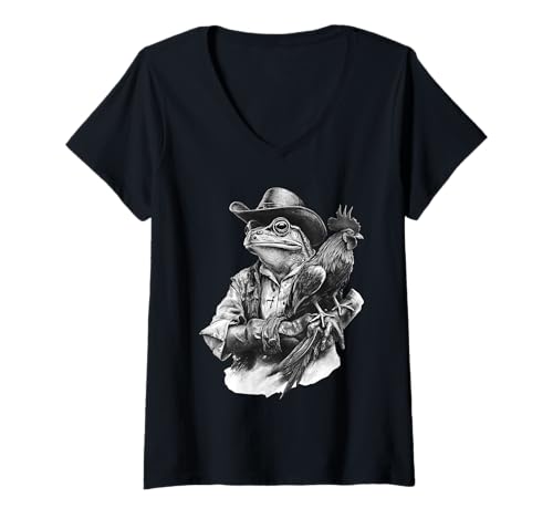 Damen Frosch Cowboy Vintage Kröte Rodeo Cowgirl Western Country T-Shirt mit V-Ausschnitt Damen Frosch Cowboy Vintage Kröte Rodeo Cowgirl Western Country T-Shirt mit V-Ausschnitt von Funny Western Country Cowboy Frog Animal