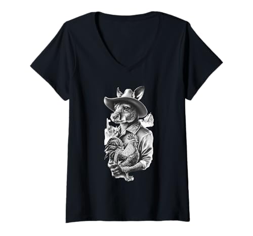 Damen Australisches Känguru-Cowboy-Rodeo, Western Country, Australien T-Shirt mit V-Ausschnitt Damen Australisches Känguru-Cowboy-Rodeo, Western Country, Australien T-Shirt mit V-Ausschnitt von Funny Western Country Cowboy Kangaroo Animal