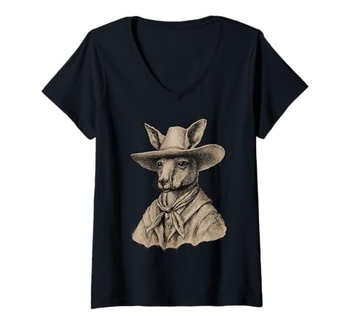 Damen Australisches Känguru-Cowboy-Rodeo, Western Country, Australien T-Shirt mit V-Ausschnitt Damen Australisches Känguru-Cowboy-Rodeo, Western Country, Australien T-Shirt mit V-Ausschnitt von Funny Western Country Cowboy Kangaroo Animal