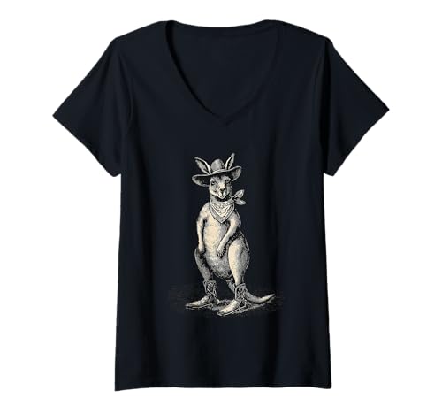 Damen Australisches Känguru-Cowboy-Rodeo, Western Country, Australien T-Shirt mit V-Ausschnitt Damen Australisches Känguru-Cowboy-Rodeo, Western Country, Australien T-Shirt mit V-Ausschnitt von Funny Western Country Cowboy Kangaroo Animal