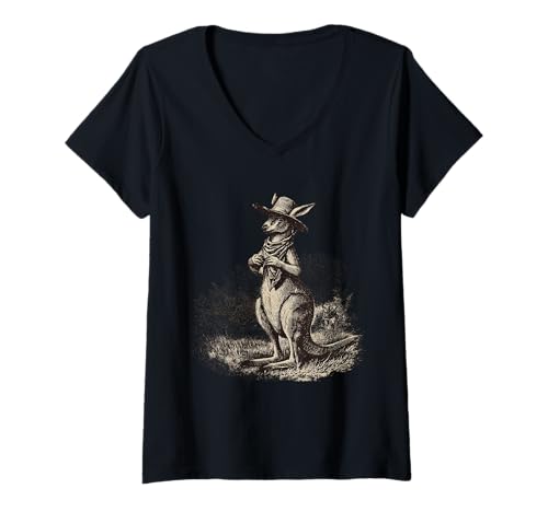 Damen Australisches Känguru-Cowboy-Rodeo, Western Country, Australien T-Shirt mit V-Ausschnitt Damen Australisches Känguru-Cowboy-Rodeo, Western Country, Australien T-Shirt mit V-Ausschnitt von Funny Western Country Cowboy Kangaroo Animal